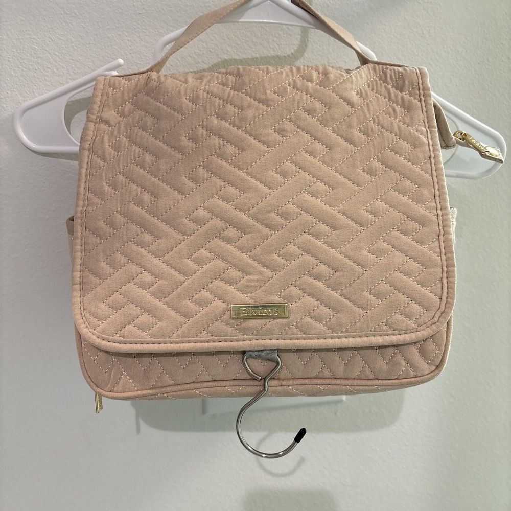 Travel Makeup Bag Organizer Elviros Plush Rose Gold With Gold Zipper Hangs